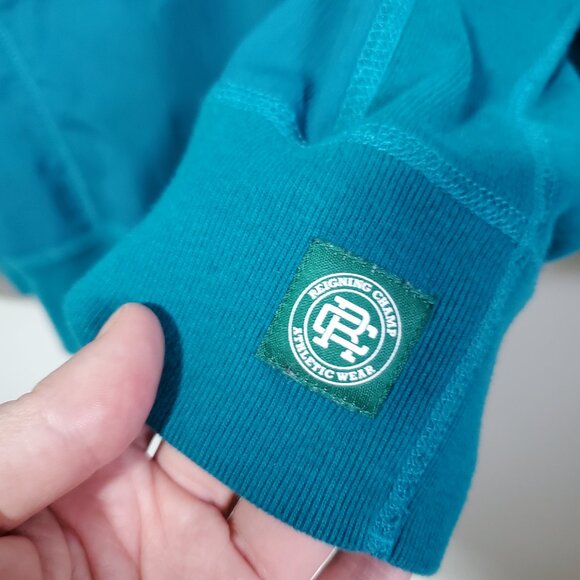 REIGNING CHAMP Sea to Sky Crewneck Sweatshirt Nylon Mixed Media Teal Men's XL - Picture 8 of 11